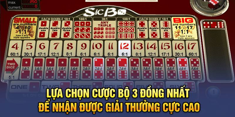 Lựa chọn cược bộ 3 đồng nhất để nhận được giải thưởng cực cao